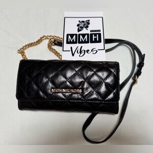 Michael Kors Black Quilted Wallet on a String with Gold Chain - Great Condition